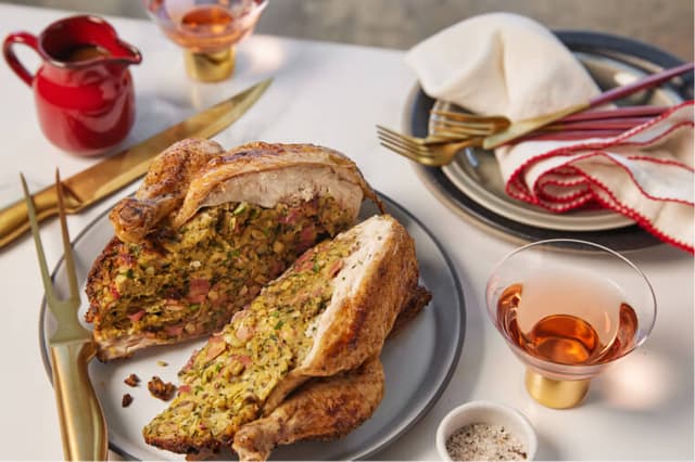 Roast Chicken With Bacon, Mushroom & Herb Stuffing